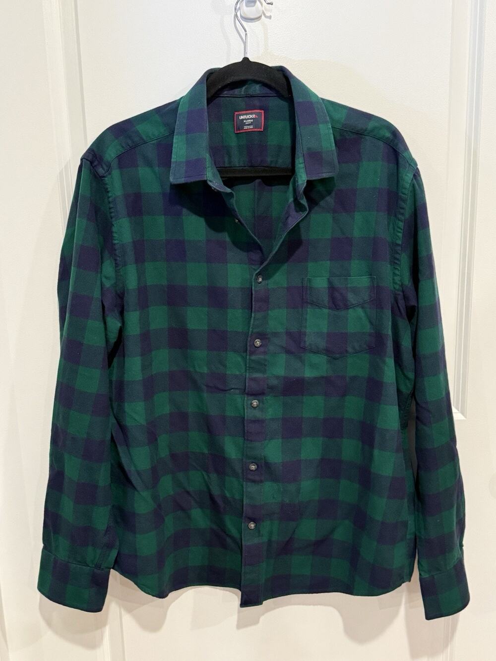 UNTUCKit Barrelstone Flannel Shirt Men XL Blue Green Checker Button Up